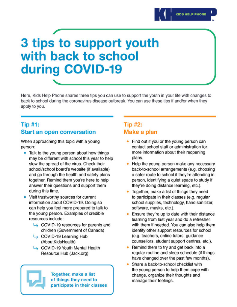 Tip sheet - tips to support youth with back to school