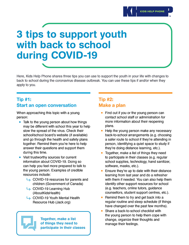 3 tips to support youth with back to school during COVID-19 - Kids Help ...
