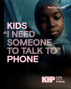 Social media post image for Kids Help Phone's social campaign with the text KIDS I NEED SOMEONE TO TALK TO PHONE