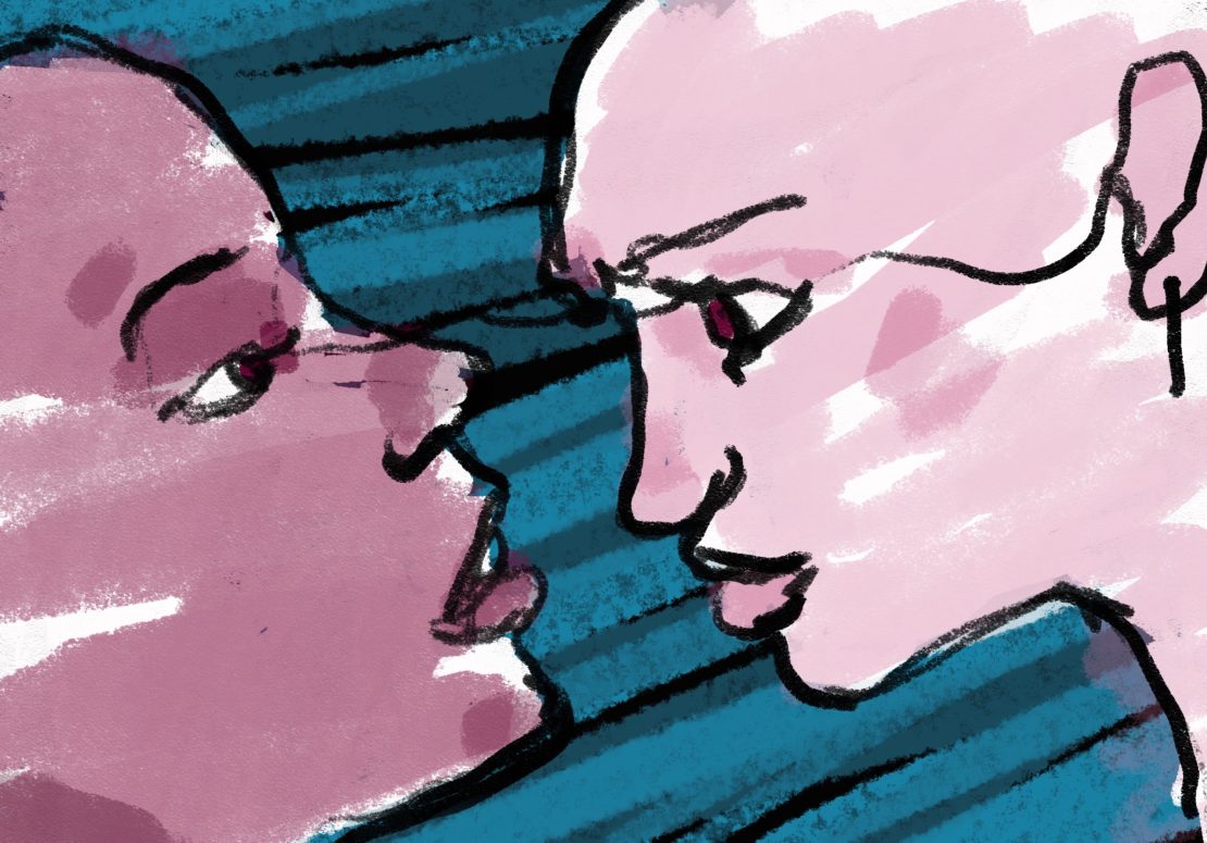 An illustration of two faces looking at each other