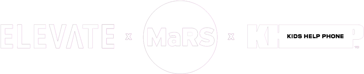logos for Elevate, MaRS and Kids Help Phone
