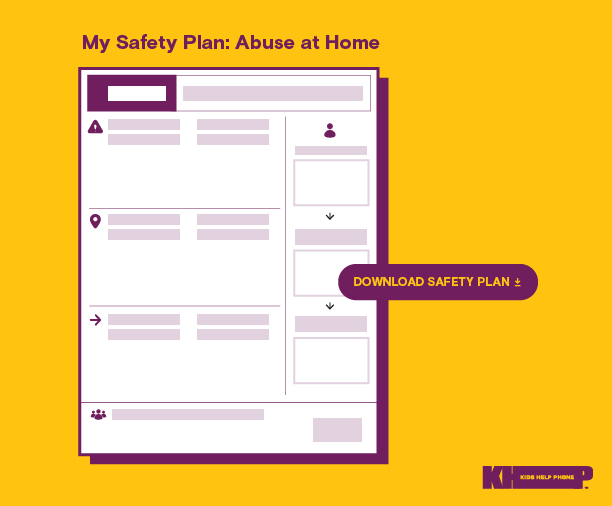 Safety plan for abuse at home handout with download button on top of yellow background