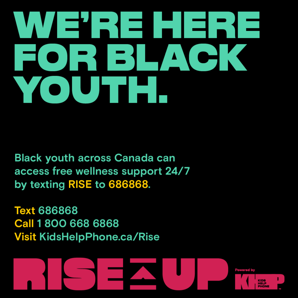 Kids Help Phone social card with contact info titled "We're Here for Black Youth"