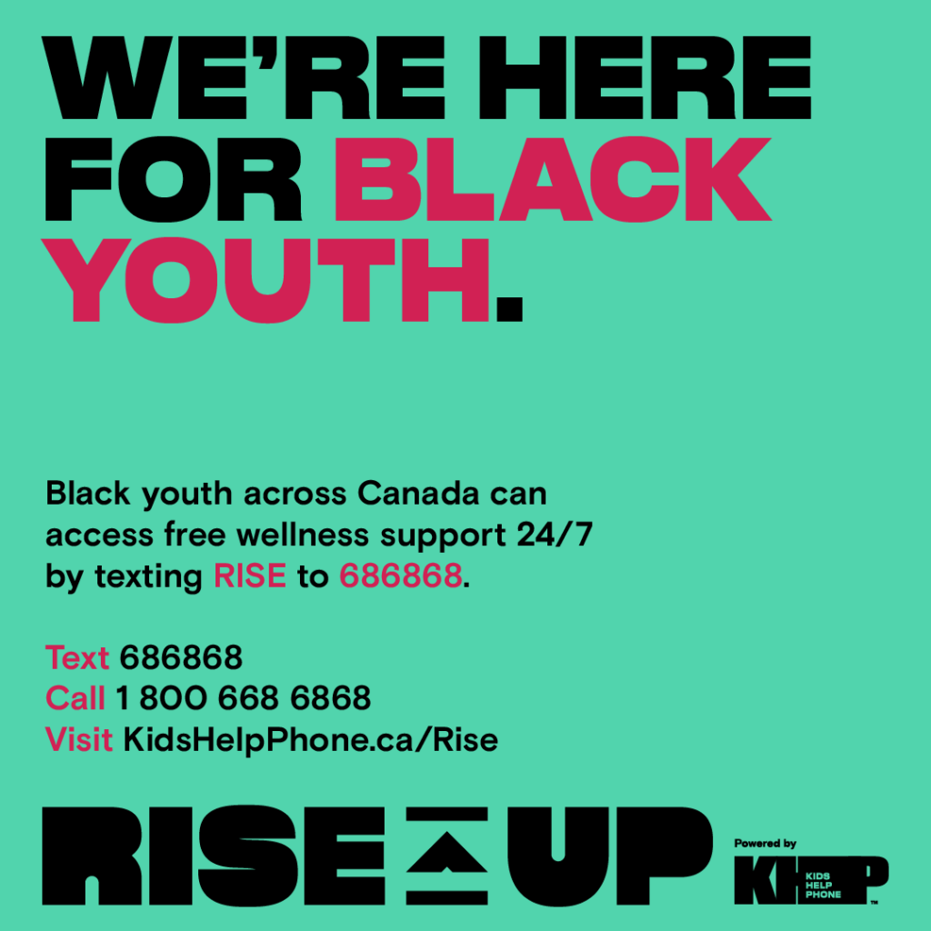 Kids Help Phone social card with contact info titled "We're Here for Black Youth"