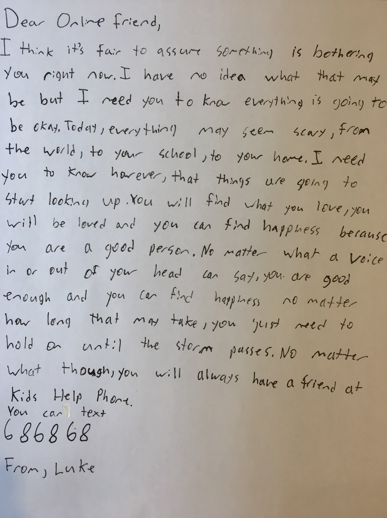 Letters of support from kids like you during COVID-12 - Kids Help