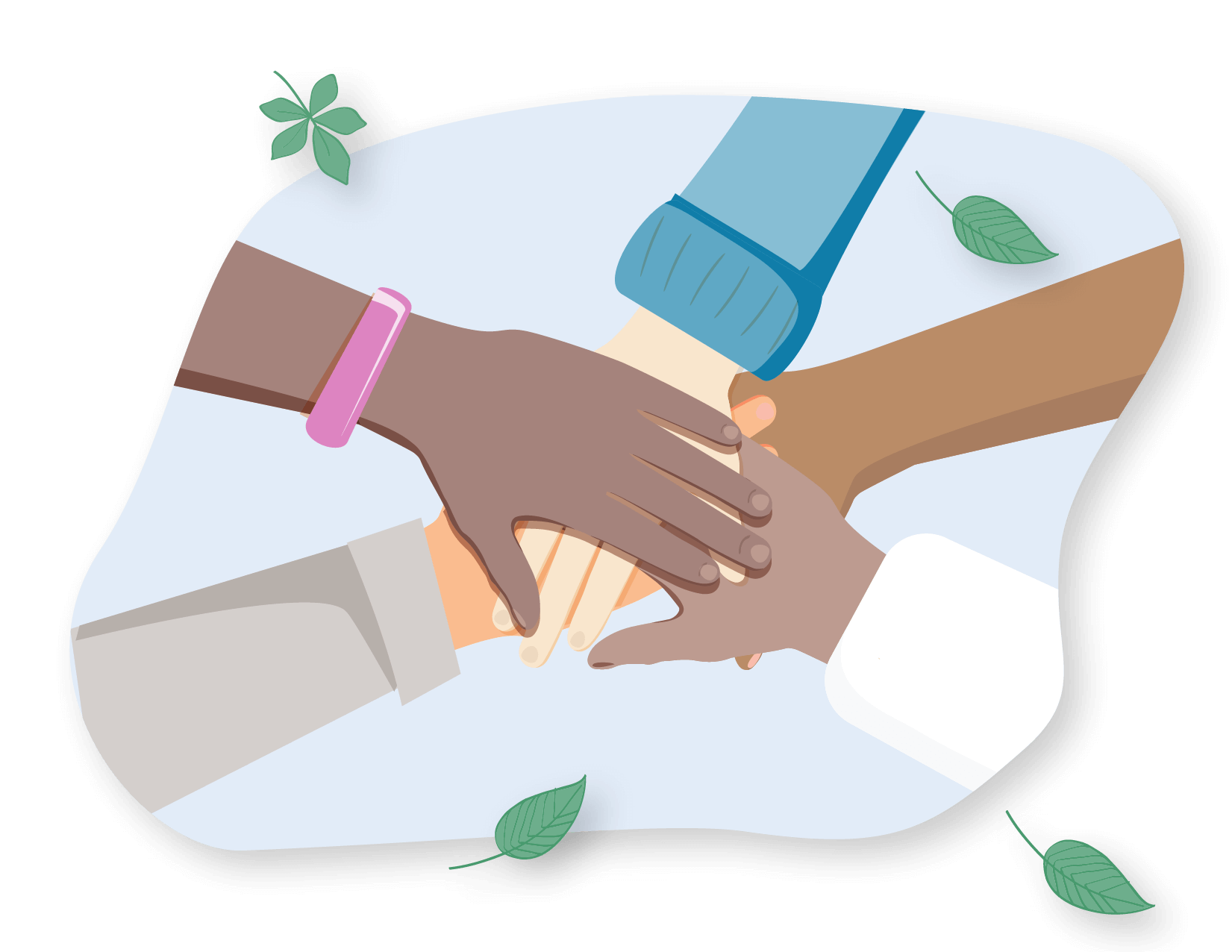 Illustration of young people putting their hands together