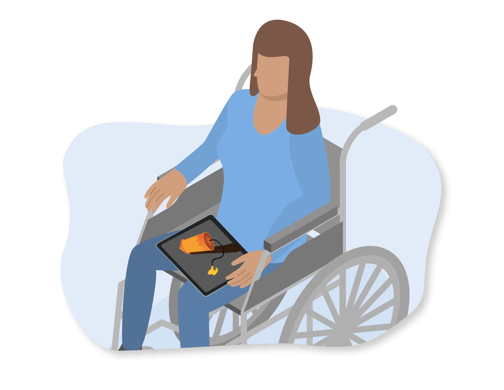 Illustration of a young person in a wheelchair with a tablet
