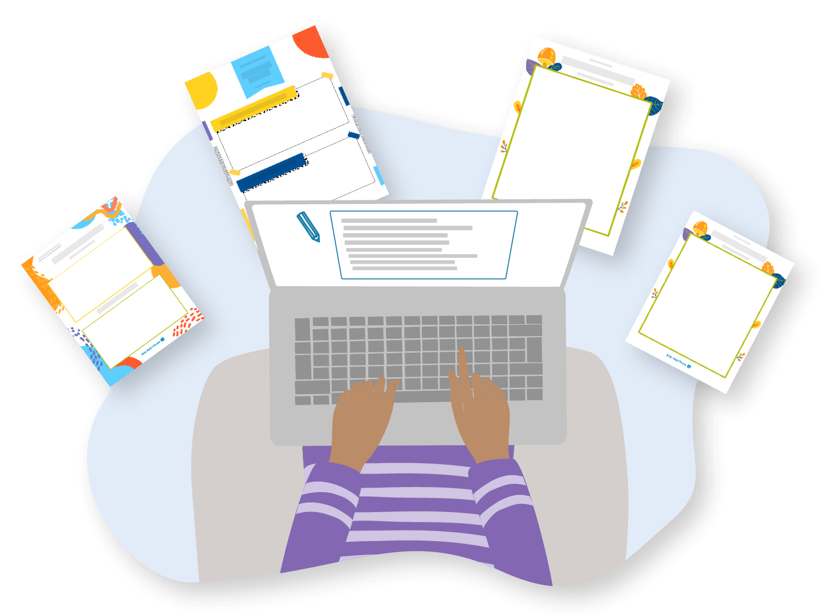 Illustration of a young person using an online journaling tool