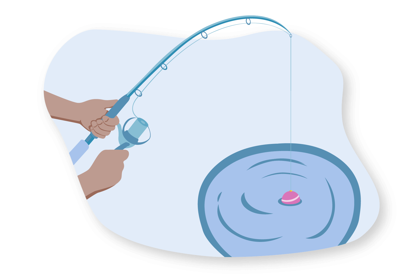 Illustration of a young person fishing