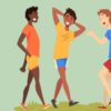 illustration teens friends walking